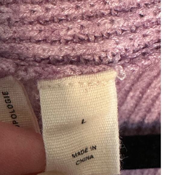 Moth Anthropologie Sz L Lavender Tie Front V-Neck Ribbed Sweater Rayon Soft Cozy - Picture 4 of 9